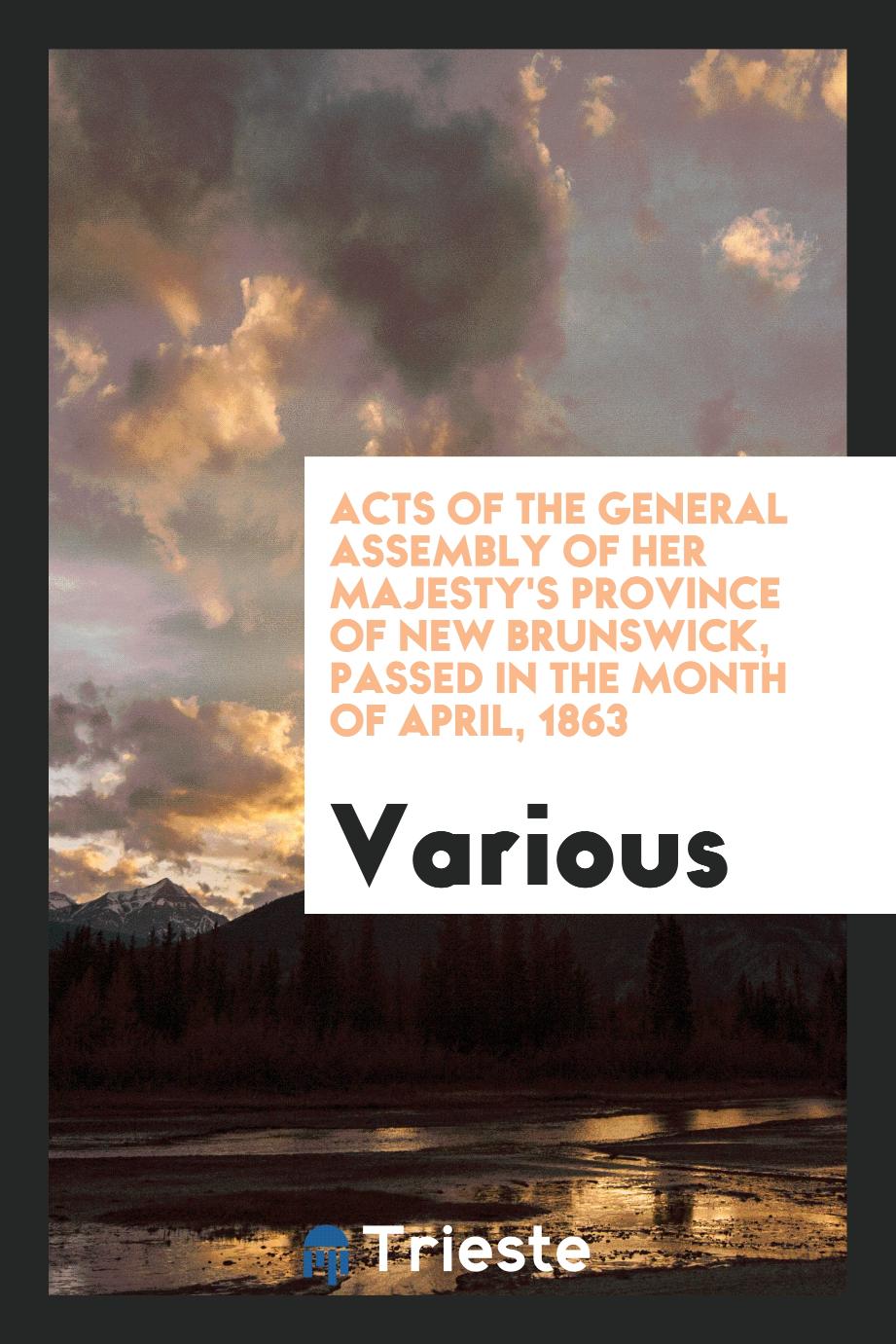 Acts of the General Assembly of Her Majesty's Province of New Brunswick, Passed in the Month of April, 1863