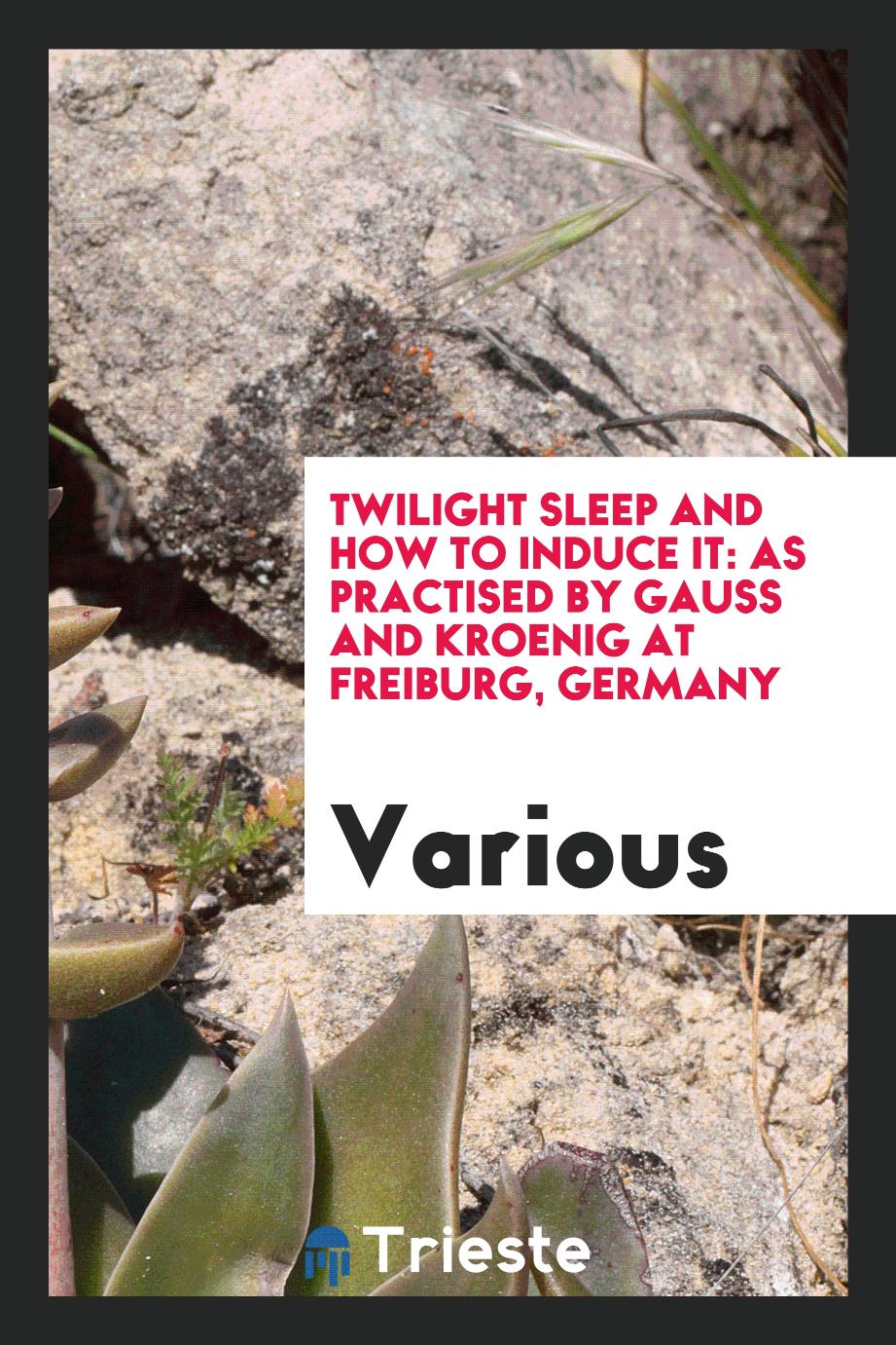 Twilight sleep and how to induce it: As Practised by Gauss and Kroenig at Freiburg, Germany