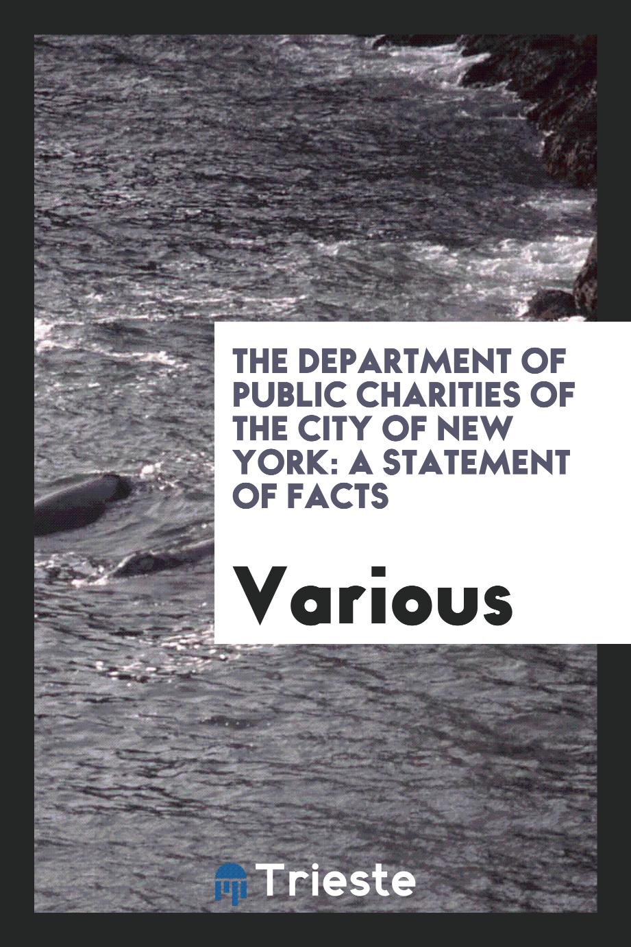 The Department of Public Charities of the City of New York: A Statement of Facts