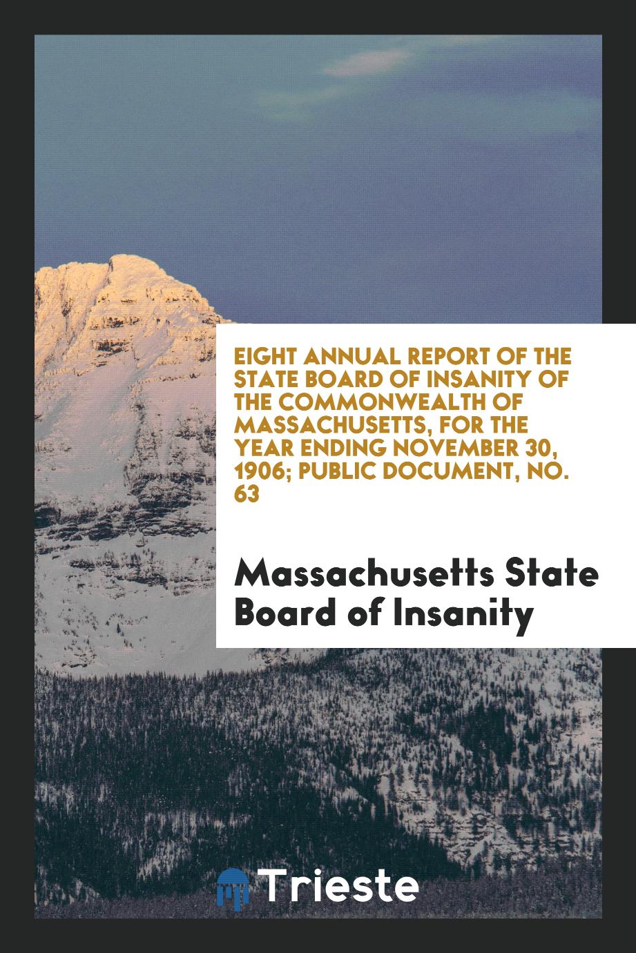 Eight Annual Report of the State Board of Insanity of the Commonwealth of Massachusetts, for the Year Ending November 30, 1906; Public Document, No. 63