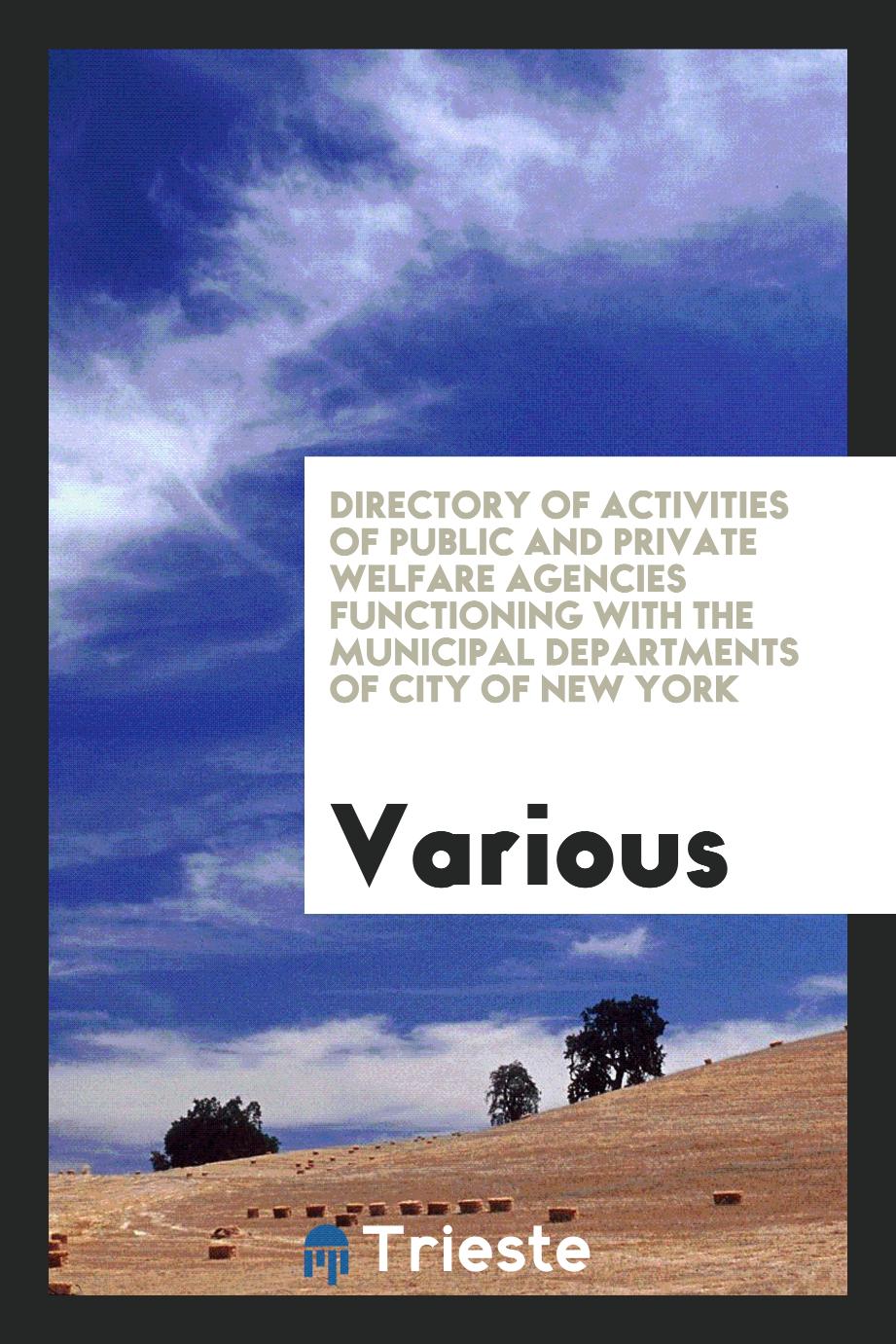 Directory of Activities of Public and Private Welfare Agencies Functioning with the municipal departments of city of New York