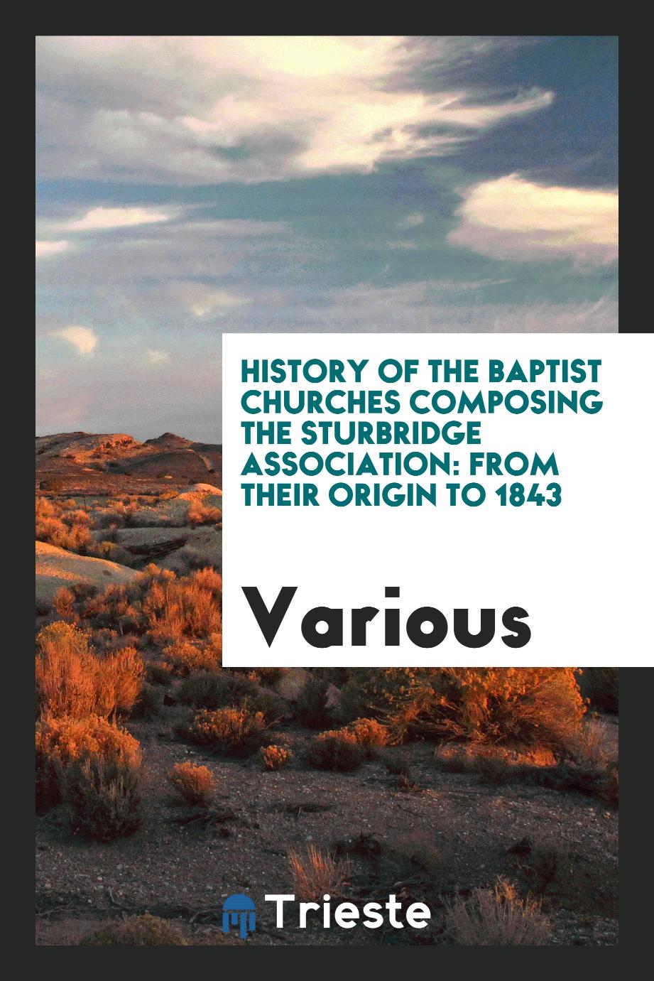History of the Baptist Churches Composing the Sturbridge Association: From Their Origin to 1843