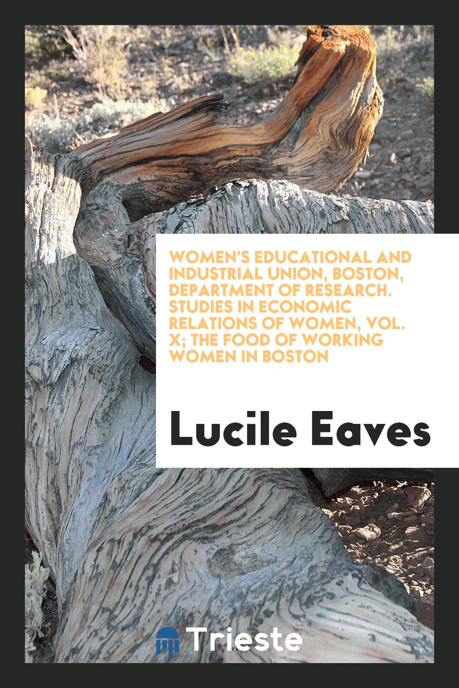 Women's Educational and Industrial Union, Boston, Department of Research. Studies in Economic Relations of Women, Vol. X; The Food of Working Women in Boston