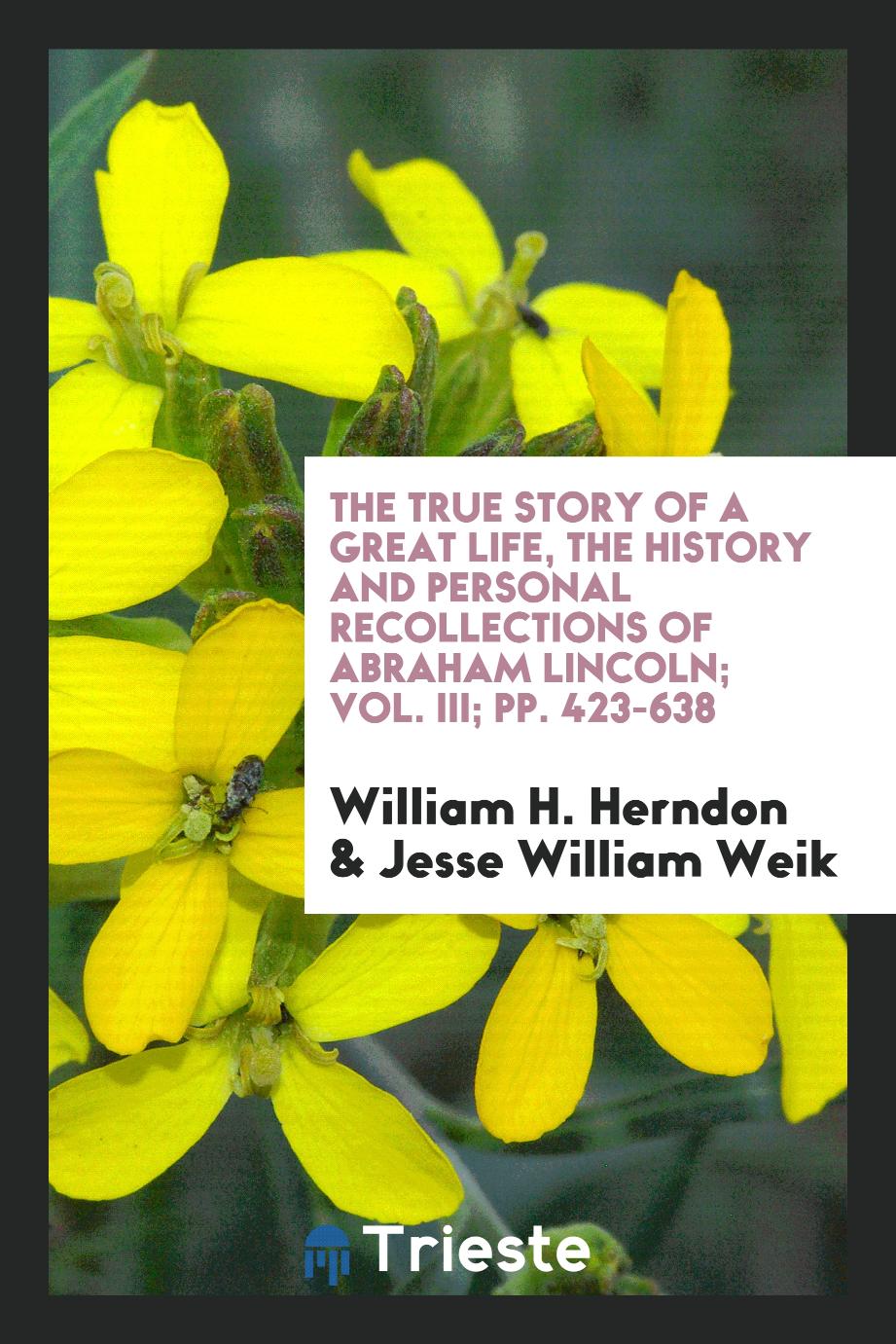 The true story of a great life, the history and personal recollections of Abraham Lincoln; Vol. III; pp. 423-638