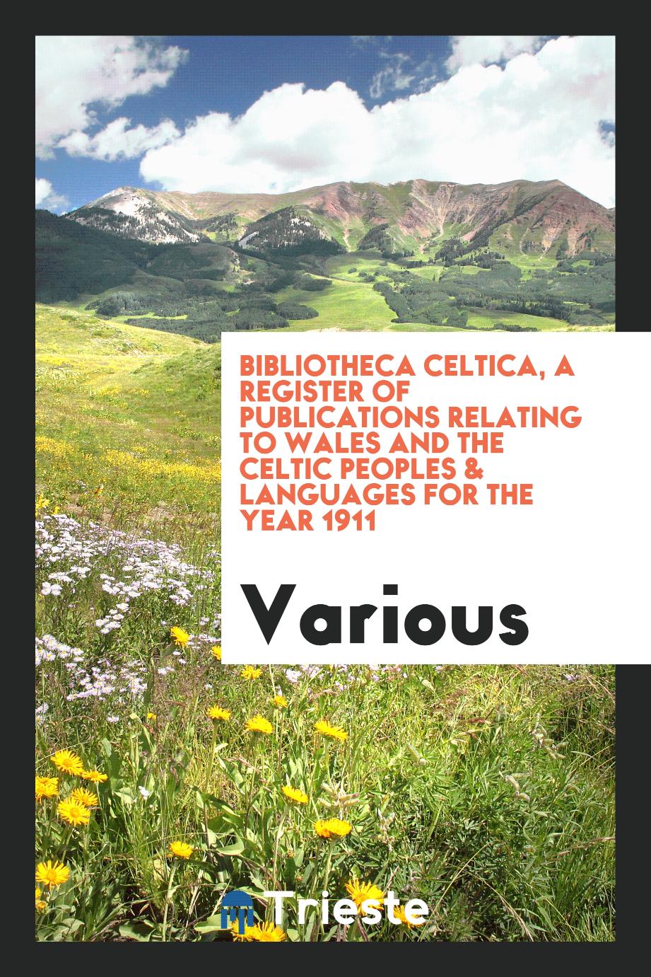 Bibliotheca celtica, a register of publications relating to wales and the celtic peoples & languages for the year 1911