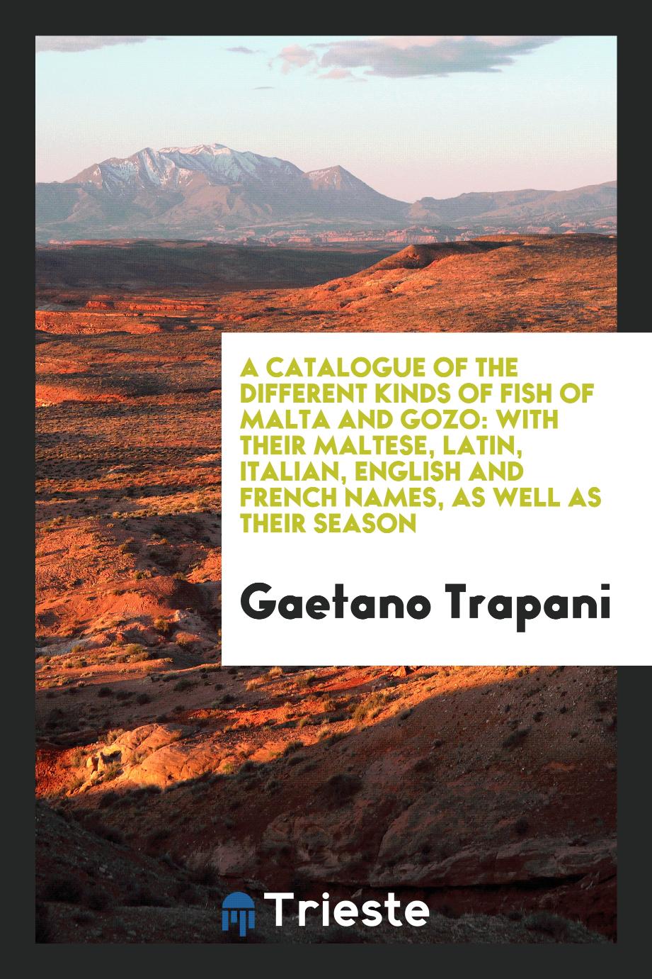 A catalogue of the different kinds of fish of Malta and Gozo: with their Maltese, Latin, Italian, English and French names, as well as their season