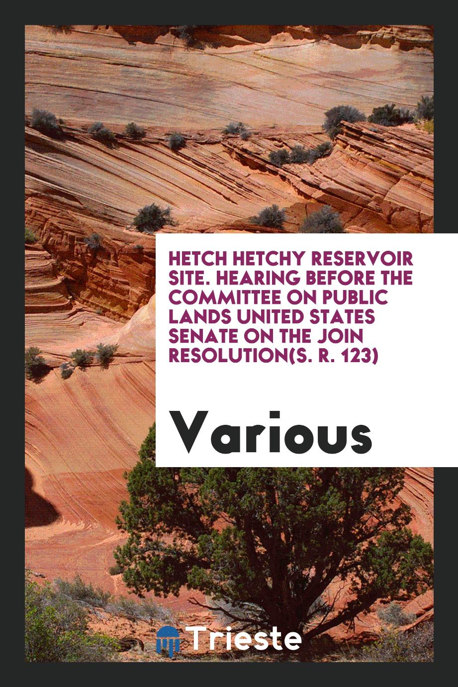 Hetch Hetchy Reservoir Site. Hearing Before the Committee on Public Lands United States Senate on the Join Resolution(S. R. 123)