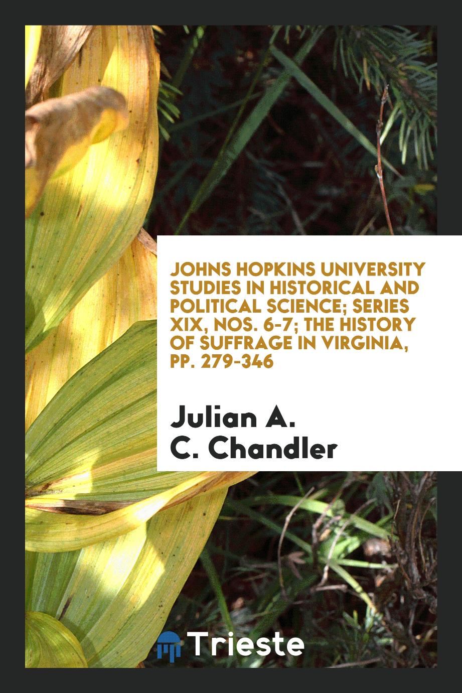 Johns Hopkins University Studies in Historical and Political Science; Series XIX, Nos. 6-7; The History of Suffrage in Virginia, pp. 279-346