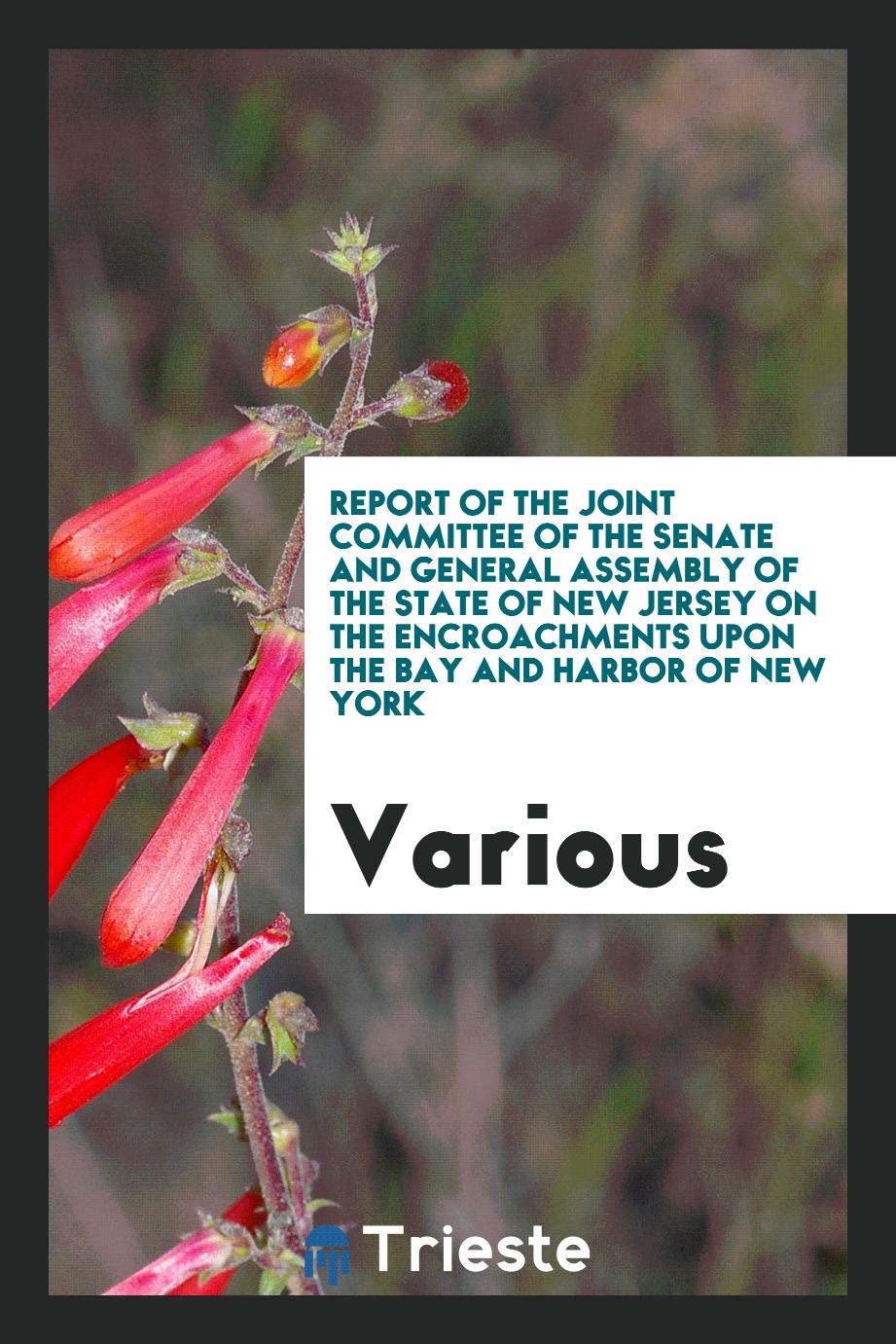 Report of the Joint Committee of the Senate and General Assembly of the state of new jersey on the encroachments upon the bay and harbor of new york