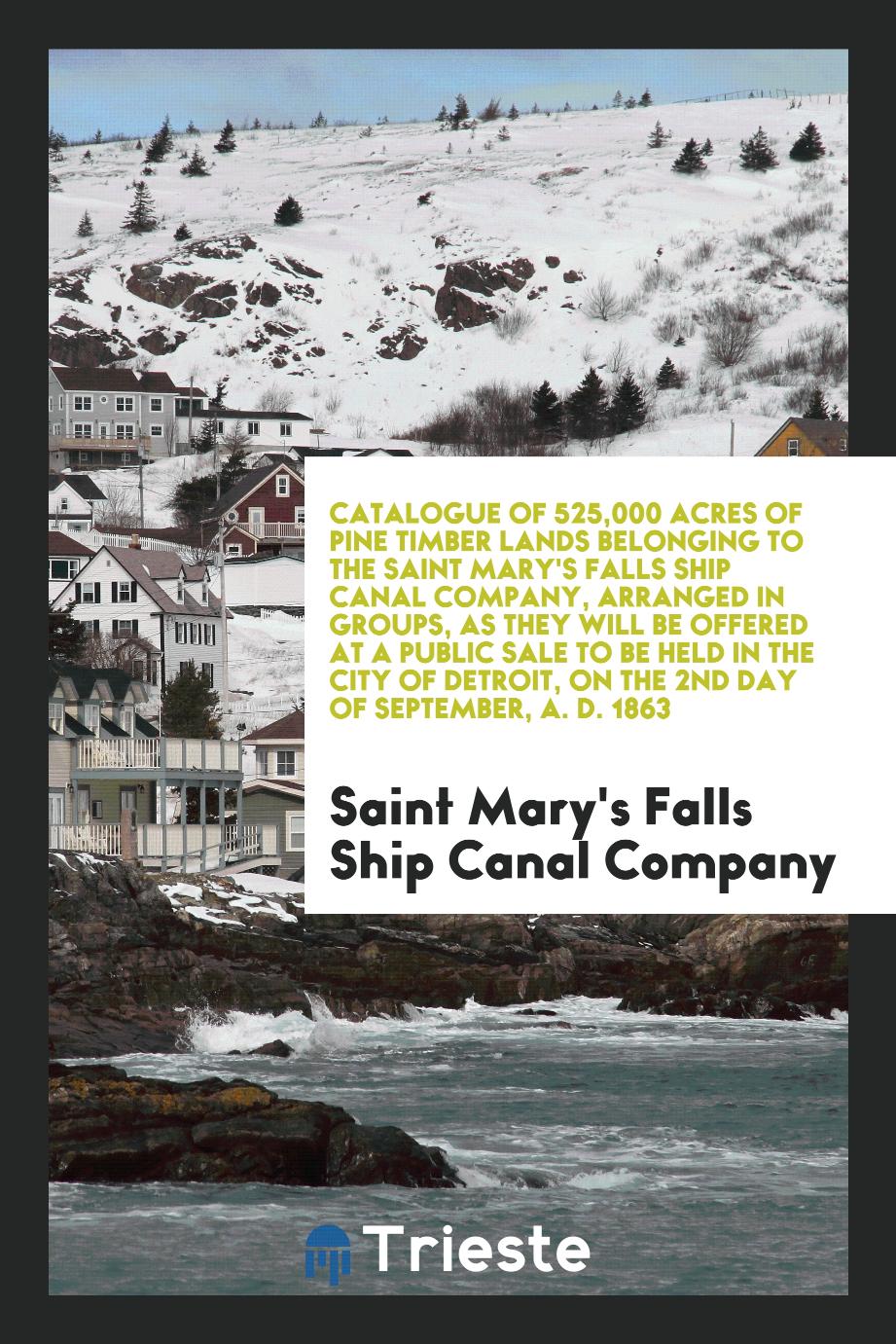 Catalogue of 525,000 Acres of Pine Timber Lands Belonging to the Saint Mary's Falls Ship Canal Company, Arranged in Groups, as They Will Be Offered at a Public Sale to Be Held in the City of Detroit, on the 2nd Day of September, A. D. 1863