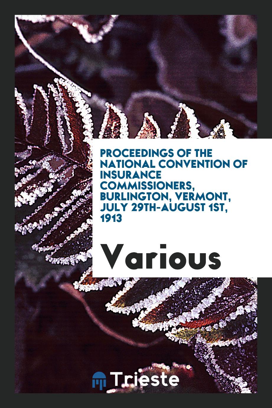 Proceedings of the National Convention of Insurance Commissioners, Burlington, Vermont, July 29th-August 1st, 1913