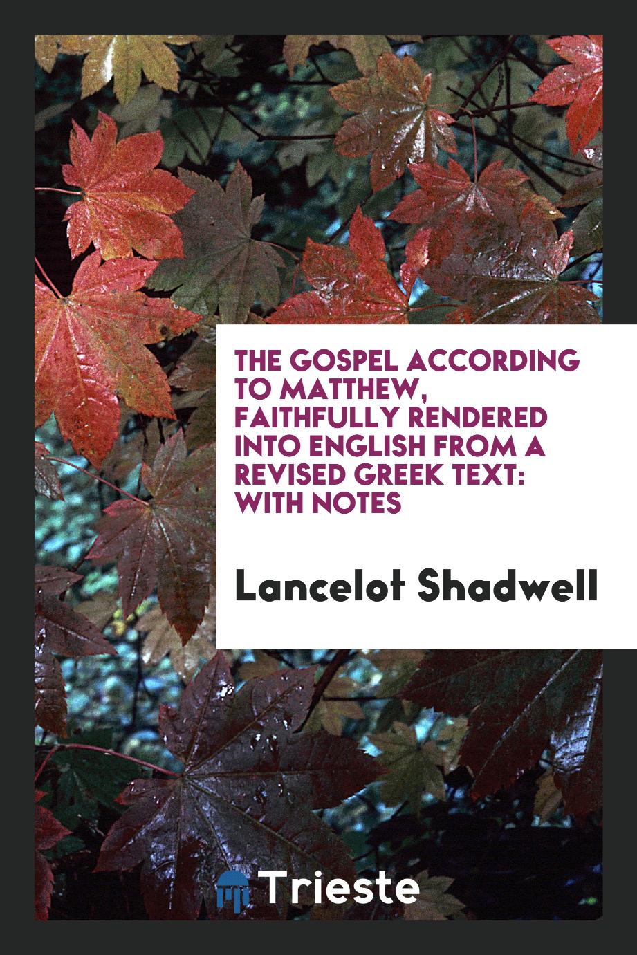 The Gospel According to Matthew, Faithfully Rendered into English from a Revised Greek Text: With Notes