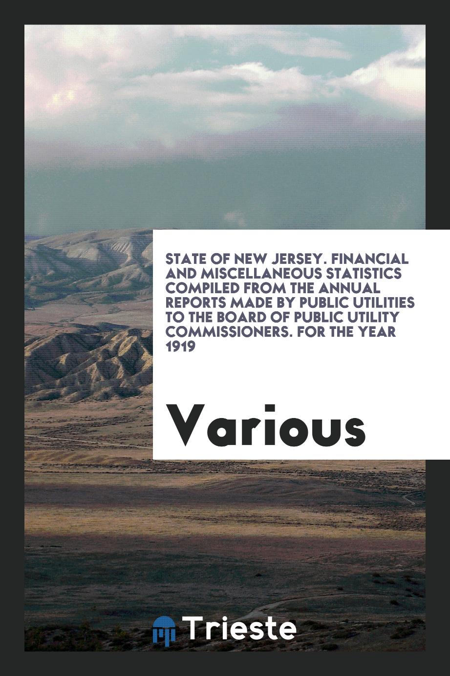 State of New Jersey. Financial and Miscellaneous Statistics Compiled from the Annual Reports Made by Public Utilities to the Board of Public Utility Commissioners. For the Year 1919
