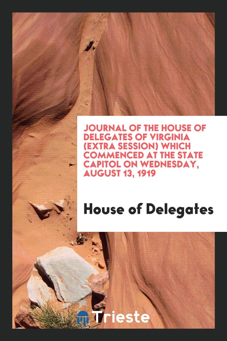 Journal of the House of Delegates of Virginia (Extra Session) Which Commenced at the State Capitol on Wednesday, August 13, 1919