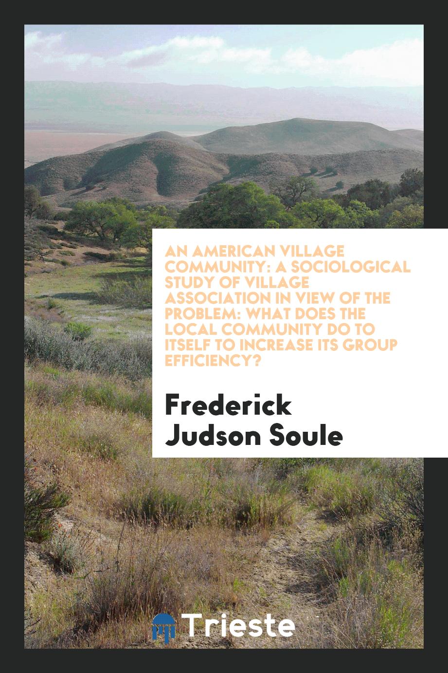 An American Village Community: A Sociological Study of Village Association in view of the problem: what does the local community do to itself to increase its group efficiency?