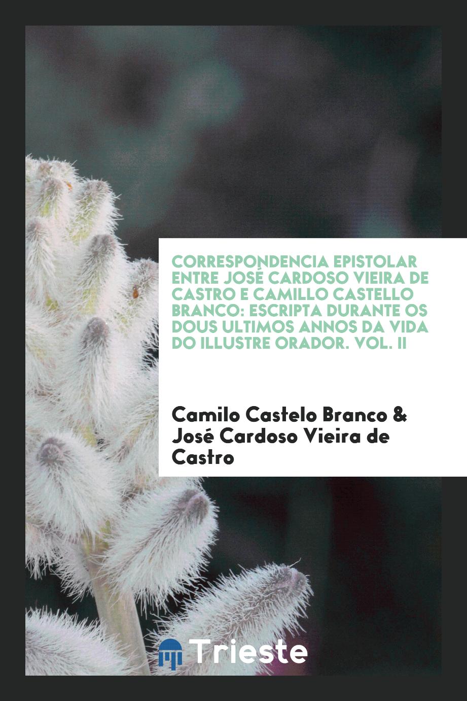Correspondencia epistolar entre José Cardoso Vieira de Castro e Camillo Castello Branco: escripta durante os dous ultimos annos da vida do illustre orador. Vol. II