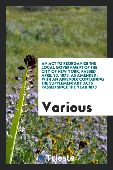 An act to reorganize the local government of the city of New York, passed April 30, 1873, as amended : with an appendix containing the supplementary acts passed since the year 1873