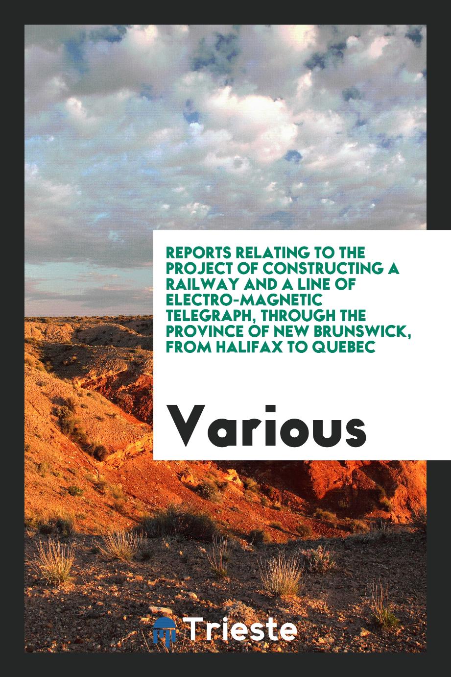 Reports Relating to the Project of Constructing a Railway and a Line of Electro-Magnetic Telegraph, Through the Province of New Brunswick, from Halifax to Quebec