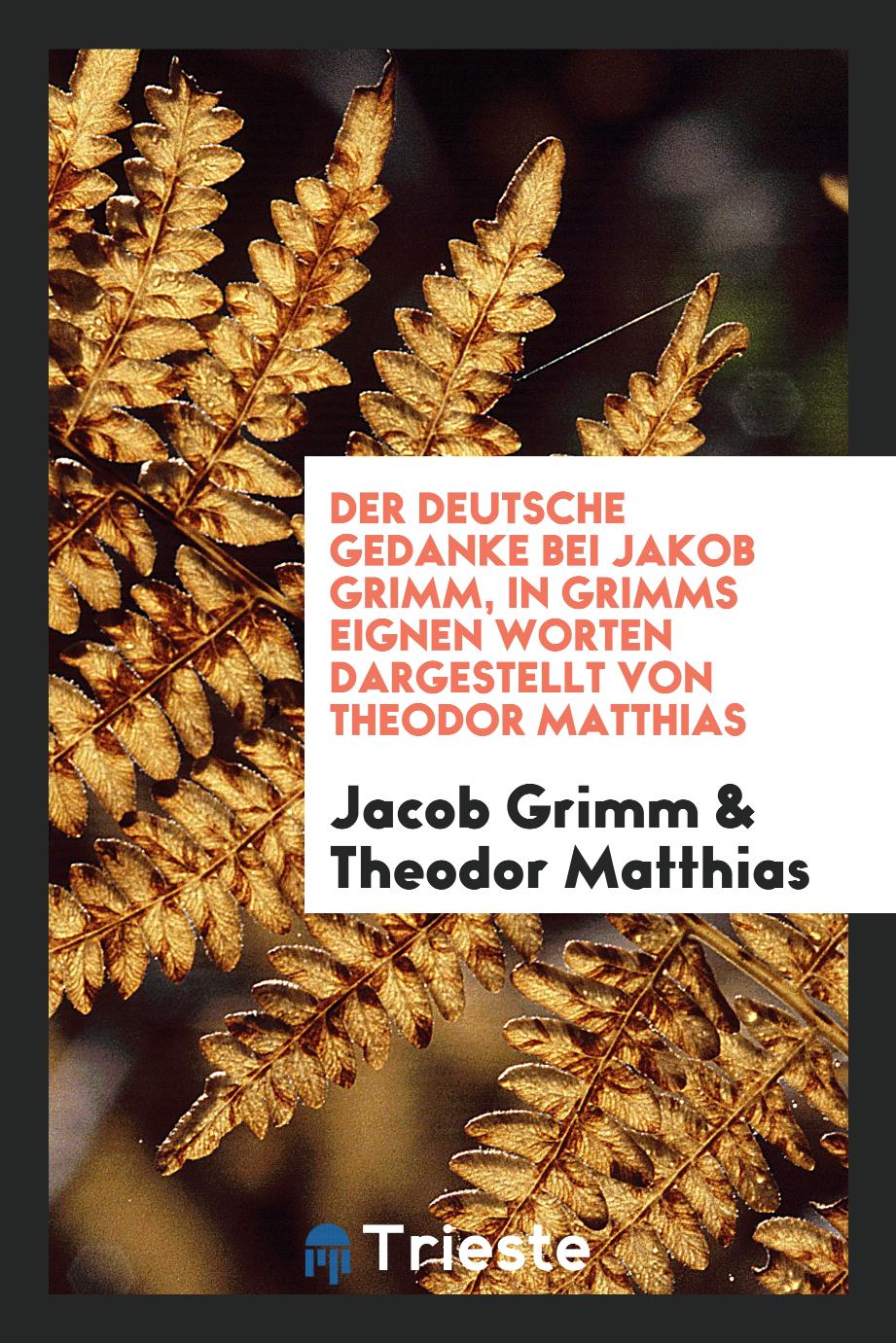 Der deutsche Gedanke bei Jakob Grimm, in Grimms eignen Worten dargestellt von Theodor Matthias