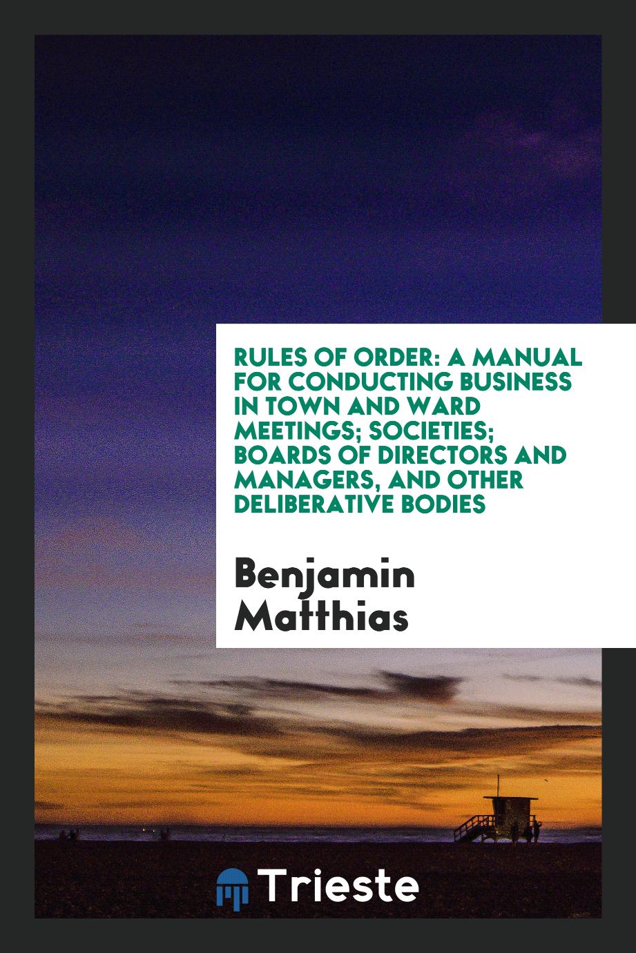 Rules of Order: A Manual for Conducting Business in Town and Ward Meetings; Societies; Boards of Directors and Managers, and Other Deliberative Bodies