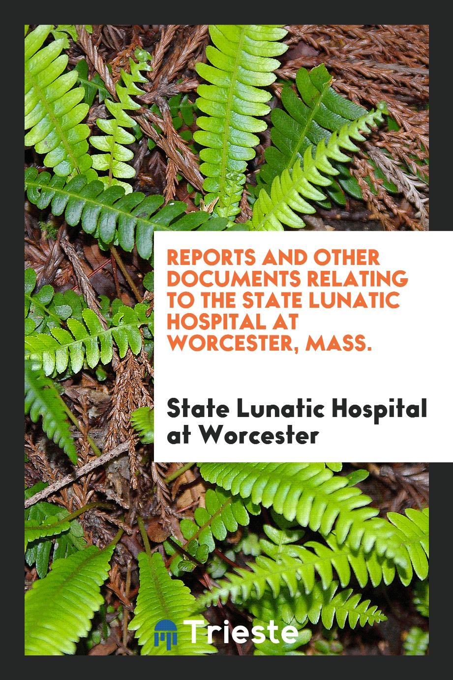 Reports and Other Documents Relating to the State Lunatic Hospital at Worcester, Mass.
