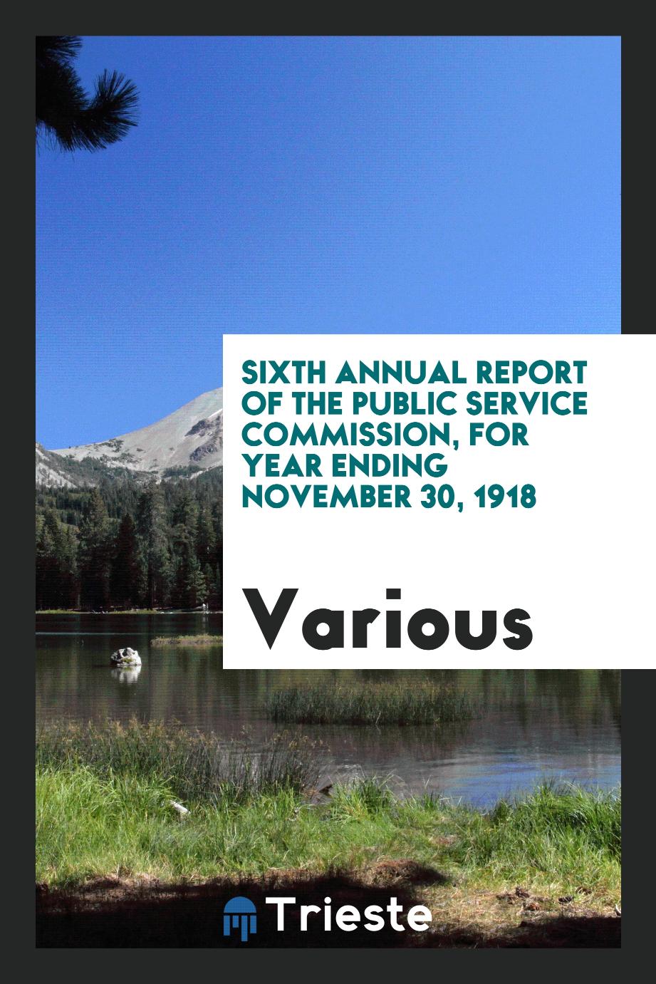 Sixth Annual Report of the Public Service Commission, for Year Ending November 30, 1918