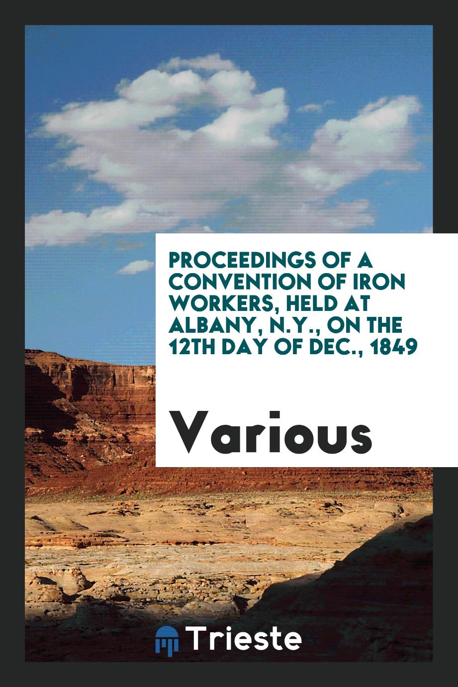 Proceedings of a Convention of Iron Workers, Held at Albany, N.Y., on the 12th day of Dec., 1849